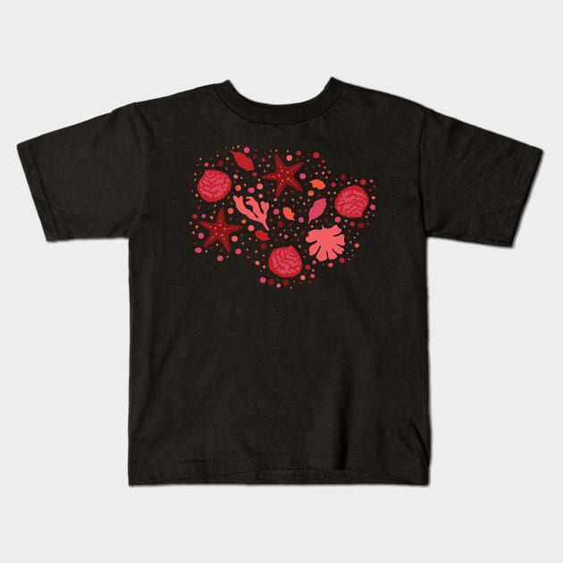 Ocean lover with Our Ocean-Inspired Red and Black Aesthetic, sea coral, sealife, red hues, orange, dark Kids T-Shirt by blomastudios